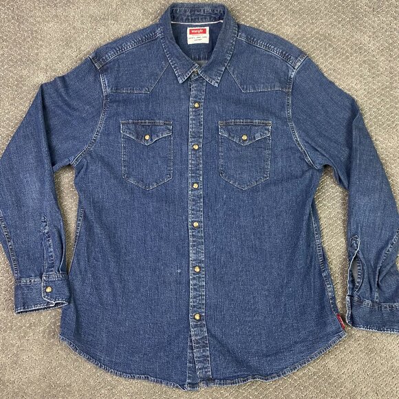 Wrangler Pearl Snap Denim Shirt Men's XL Blue Western Chore chambray - Picture 1 of 13